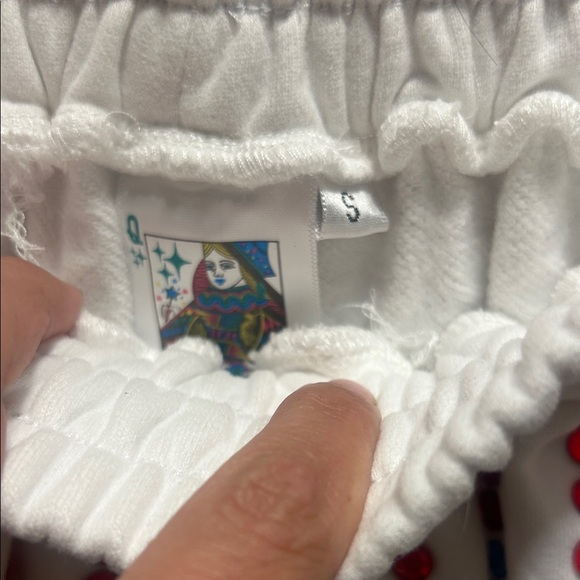 QUEEN OF SPARKLES White High-Waist Shorts with Rainbow Rhinestone Fringe - Picture 4 of 6